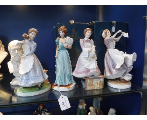 A COLLECTION OF FOUR ROYAL WORCESTER PORCELAIN FIGURES 'The Lady of the House', 'The Parlour Maid', 'The Chambermaid', 'The L