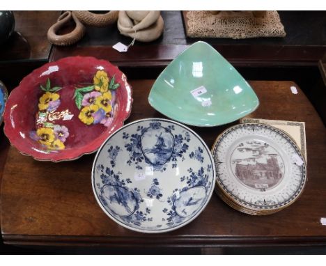 A CARLTONWARE BOWL of triangular form, a 'Delft' bowl and similar ceramics