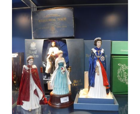 A ROYAL WORCESTER PORCELAIN FIGURE, 'In Celebration of the Queen's 80th Birthday 2006', a Royal Doulton figure of Lady Diana 
