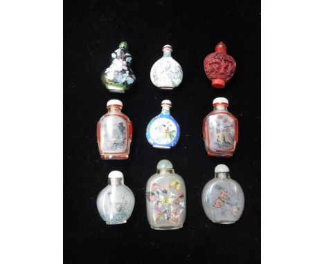 A COLLECTION OF CLOISONNE ENAMEL PAINTED GLASS CHINESE/JAPANESE SCENT BOTTLES (9)