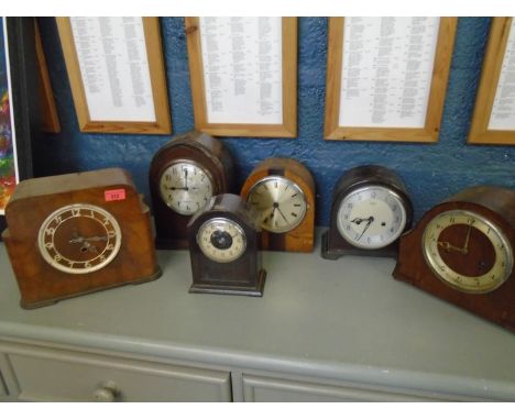 A group of early 20th century mantle clocks to include a Hamilton Sangamo Synchronous wooden cased clock, and a Bulle brown B