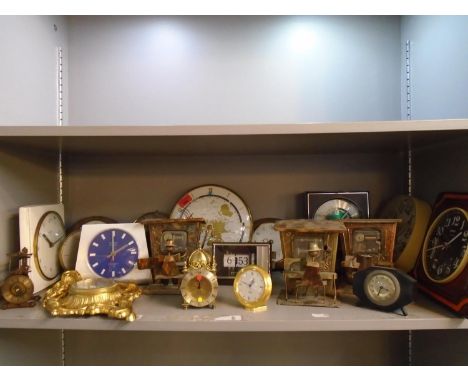 A selection of mantle clocks, dressing table clock, musical ornaments and wall clocks to include a Jaeger leCoultre alarm clo