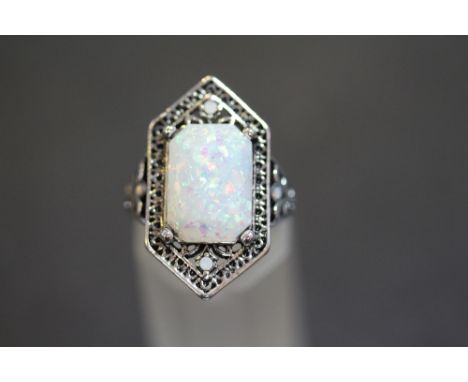 White metal and opal style dress ring