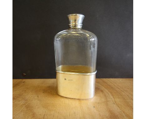 Large Victorian glass spirit flask, with integral cup and mount by Asprey, London 1882