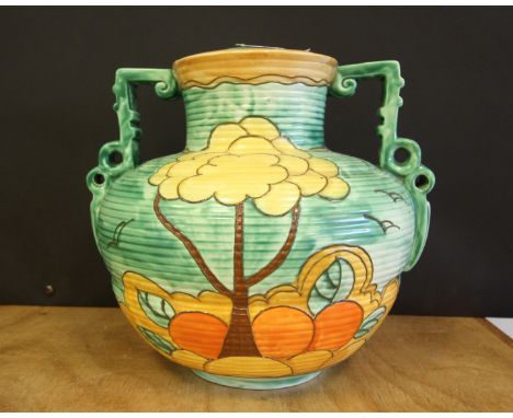 Unusual early 20th Century pottery tube-lined lamp base of Art Deco design, signed 'Poole' in slip to base and impressed 528