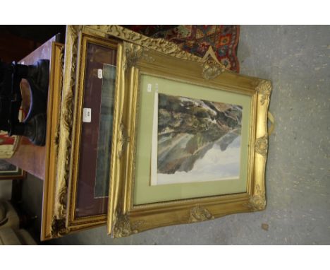 Colour print on board of 19th century style, shoulder length portrait of a middle-aged man in gilt frame and four other colou