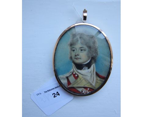 18th Century oval miniature Mourning portrait, Officer in the 34th (Cumberland) Regiment of Foot, back with inset plaited hai