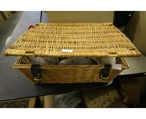 Woven Wicker Hamper and Selection of Misc China