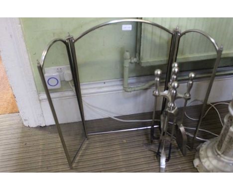 Metal fire screen and a four piece companion set on stand.