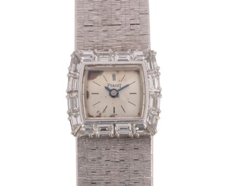 PIAGET - a Vintage lady's 18ct white gold diamond mechanical cocktail wristwatch, ref. 2538 P 5, circa 1980s, square silvered