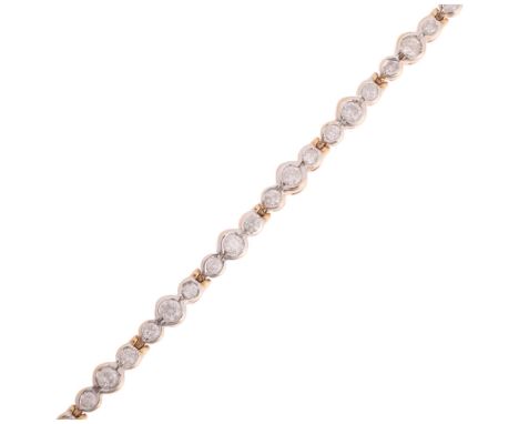 A 9ct two-colour gold diamond tennis line bracelet, rub-over set with modern round brilliant-cut diamonds, total diamond cont