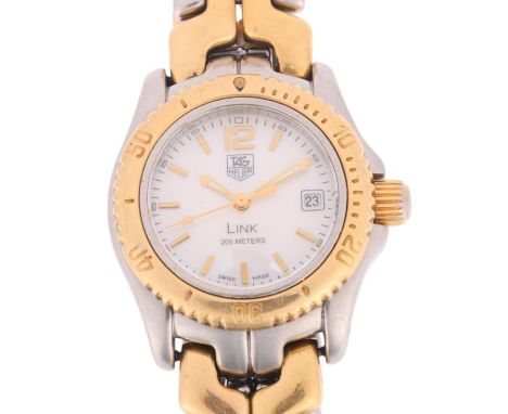 TAG HEUER - a lady's gold plated stainless steel Link quartz calendar bracelet watch, ref. WT1455, mother-of-pearl dial with 