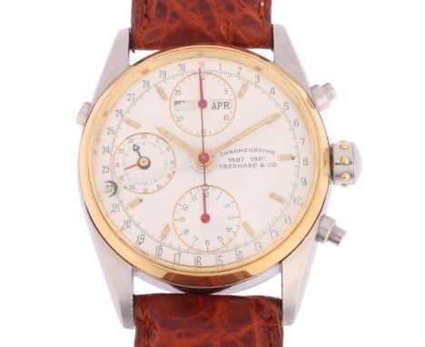 EBERHARD & CO - a bi-metal Navy Master triple calendar automatic chronograph wristwatch, ref. 32012/B, circa 1990s, white dia
