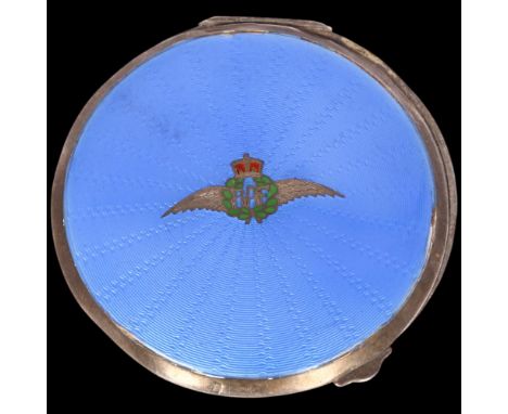 An Art Deco George VI silver and enamel 'RAF Wings' powder compact, Adie Brothers Ltd, Birmingham 1939, circular form with en