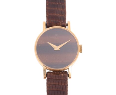 BAUME & MERCIER - a lady's 18ct gold mechanical wristwatch, tigers eye stone dial with dauphine hands, serial no. 520109 3663
