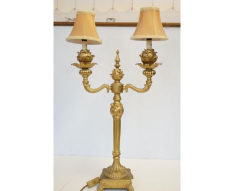 Gilt metal 2 branch ornate lamp Height 75 cm 