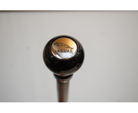 Wooden walking stick with jaguar cars logo 