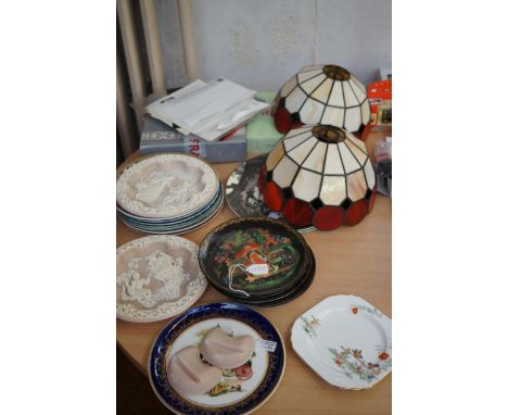 Collection of cabinet plates with coa's &amp; 2 Tiffany style lamp shades 