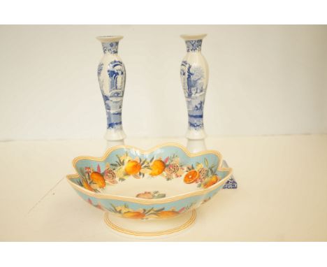 Pair of Spode candle sticks together with a Spode bowl 