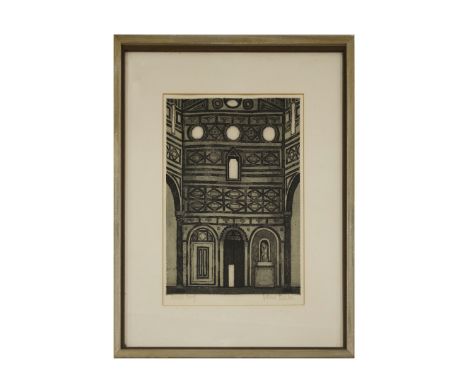 VALERIE THORNTON (1931-1991). SAN MINIATO, FLORENCE. etching, 60cm x 49cm, framed.