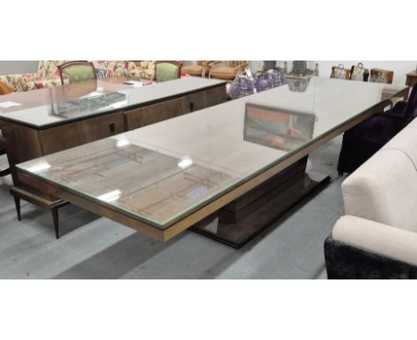 ATTRIBUTED TO THE SOFA &amp; CHAIR COMPANY LANGHAM TABLE. Lacquered with glass top, 365.5cm x 110cm x 77cm approx.