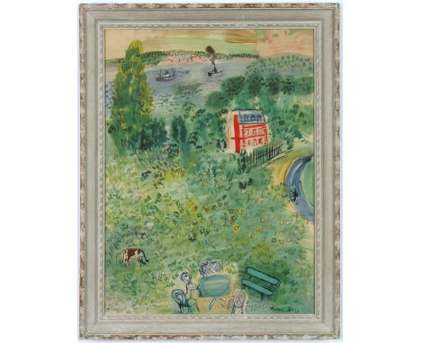 RAOUL DUFY. NORMANDIE. Lithograph 1950 Signed in the plate French Montparnasse frame 80 x 59 cm.