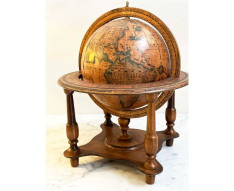 TABLE TOP GLOBE. Antique terrestrial style on stand, with detachable and revolving globe, 40cm H.