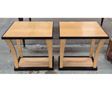 LAMP TABLES (2). a pair, David Linley manner birds eye maple, painted and ebonised, 67cm H x 61cm x 51cm. (2).