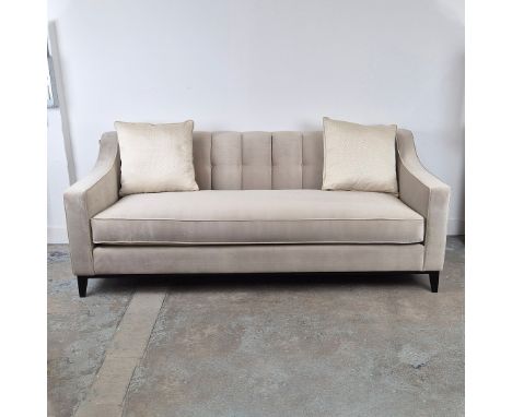BESPOKE SOFA LONDON SOFA. neutral fabric upholstered, with 2 scatter cushions, 200cm x 92cm x 80cm.