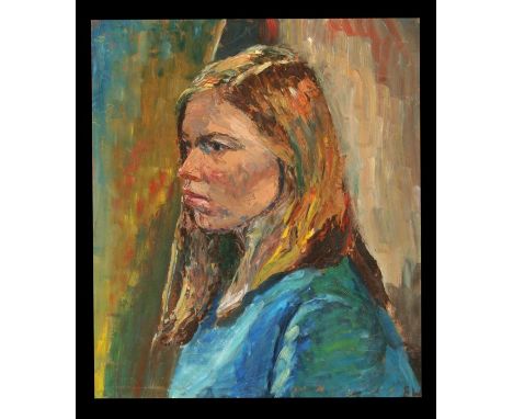 Modern British - Portrait of a Young Girl - oil on board, unframed, 50 by 61cms (19.5 by 24ins).
