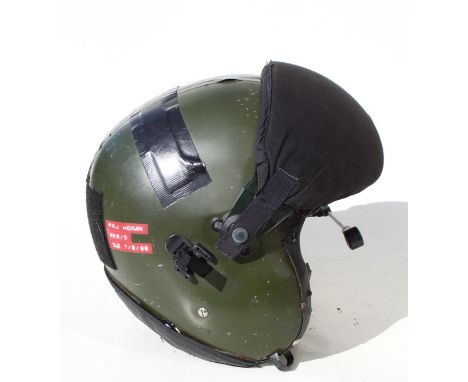A Royal Air Force Alpha Mk.10 Flying Helmet. With both visors under the cover, headphones, microphone and jack plug, together