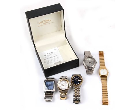 A group of five gentleman's wristwatches to include Seiko and Rotary.