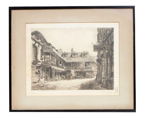Percy Thomas (British 1846-1922) - The Old Tabard Inn - signed in pencil to the margin, etching, framed &amp; glazed, 30 by 2