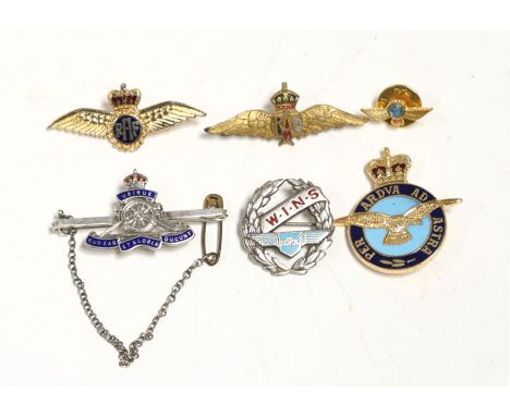 A WW2 silver and enamel Royal Artillery sweetheart brooch together with five Air Force lapel badges