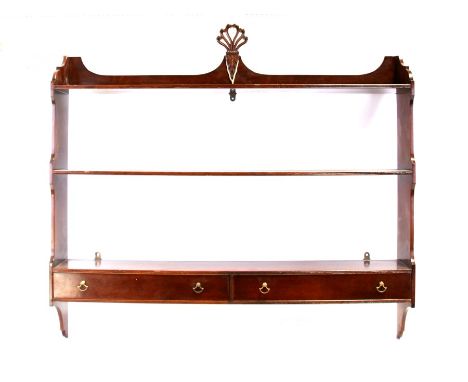 A Brights of Nettlebed three tier mahogany wall shelf the two frieze drawers. 92cm ( 36 ins) wide