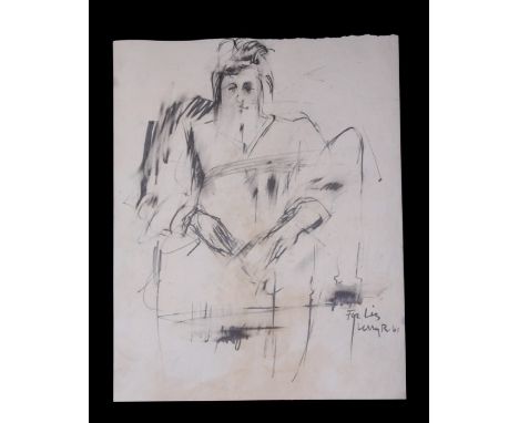 Attributed to Larry Rivers (1923-2002) - Portrait of Elizabeth Frink - signed and dated 1961, pencil sketch, unframed, 23 by 