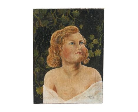 G Cattaway (mid 20th century British) - Portrait of a Young Lady - signed and dated 1937 lower right, oil on canvas, unframed