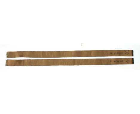 A pair of unissued 08 Pattern Shoulder Straps. Marked to the reverse with the War Department arrow and M.E.Co. 1916