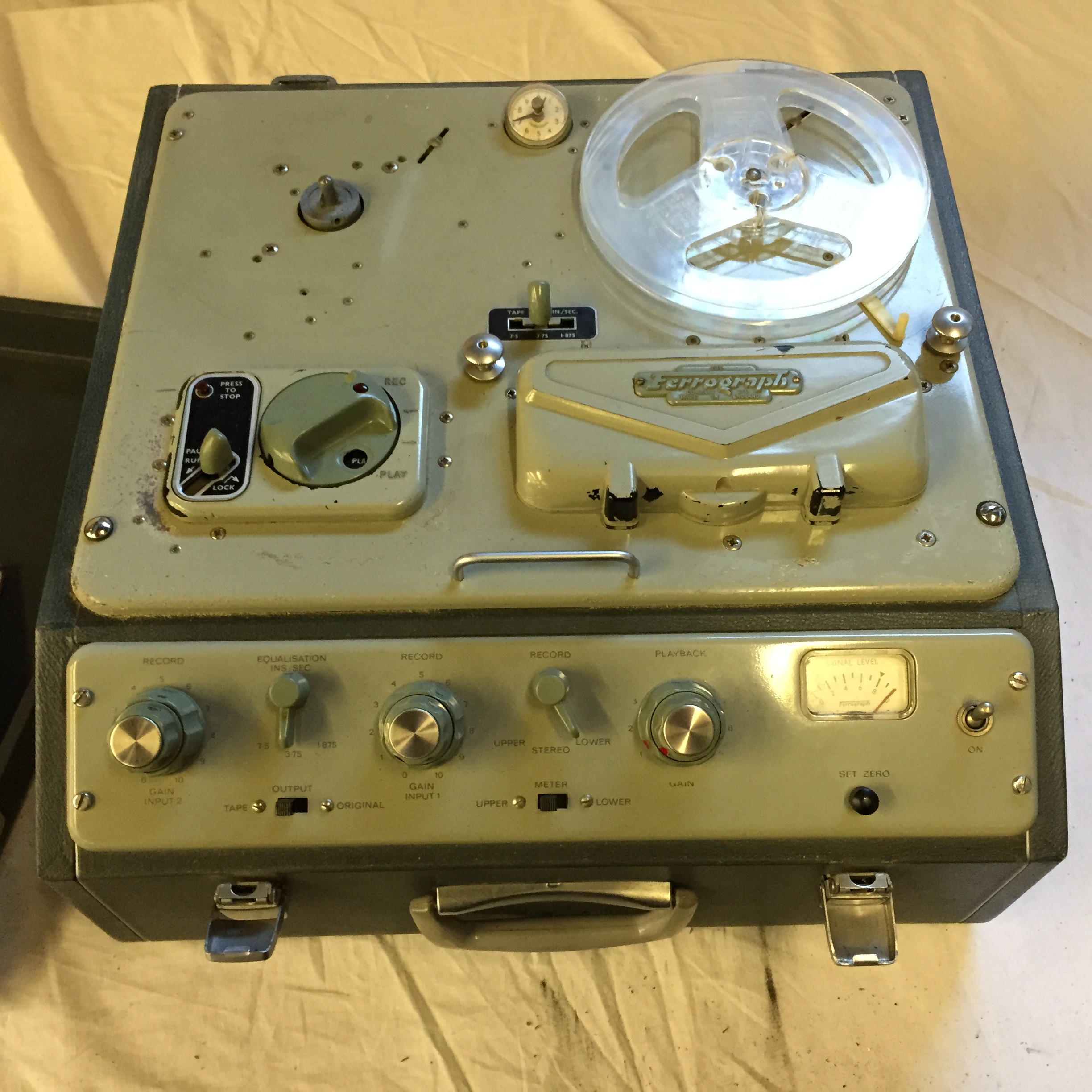 A Ferrograph reel to reel tape recorder.