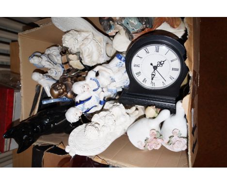 A large box of ceramic figures and others
