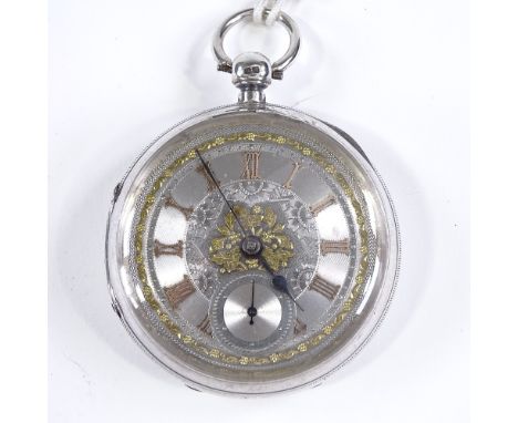 A 19th century silver cased open-face key-wind pocket watch, by James Giscard of Downham, with applied gold Roman numerals, f