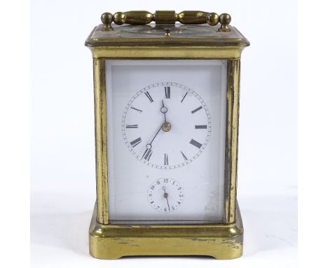 A 19th century French brass-cased carriage clock with alarm, case height 13cm 