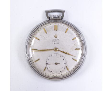 A rare Rolex Precision pocket watch, stainless steel case, with 17 ruby movement and subsidiary seconds dial, circa 1947-48, 