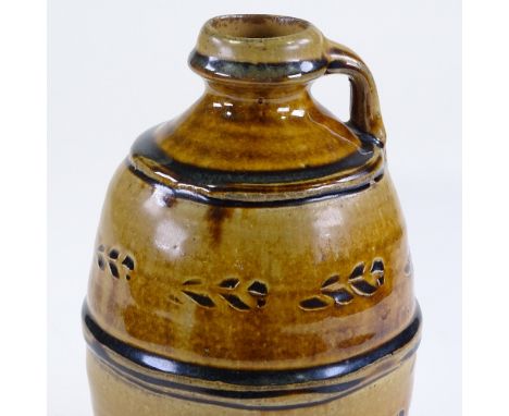 Mike Dodd (born 1943), studio pottery ash glaze bottle vase, with incised decoration, circa 1980s, height 22cm 