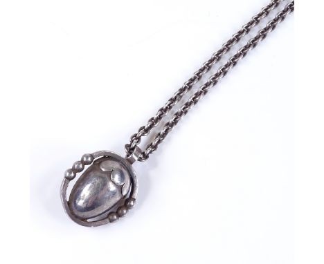 A Georg Jensen Danish sterling silver acorn pendant necklace, model no. 188, on sterling silver chain, pendant height 22.6mm,