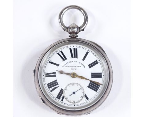 A 19th century silver-cased Coastguard open-face key-wind lever pocket watch, by JN Masters of Rye, with engine turned case, 