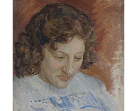 Mid-20th century British School, oil on canvas, portrait of a woman, unsigned, 18" x 14", framed 