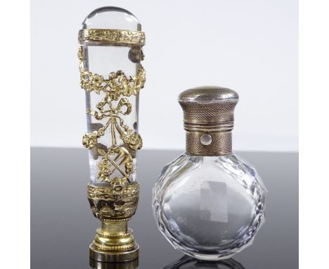 A Continental crystal-handled desk seal with cast gilt-metal mounts, length 9.5cm, and a Victorian cut-glass silver-topped sm