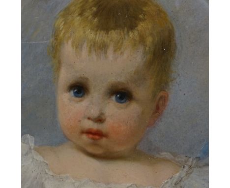 Kate Bishop, oil on panel, portrait of a child, 1881, 16" x 12", framed 