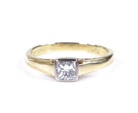 An 18ct gold Princess-cut solitaire diamond ring, diamond approx 0.4ct, setting height 4.6mm, size L, 2.8g 